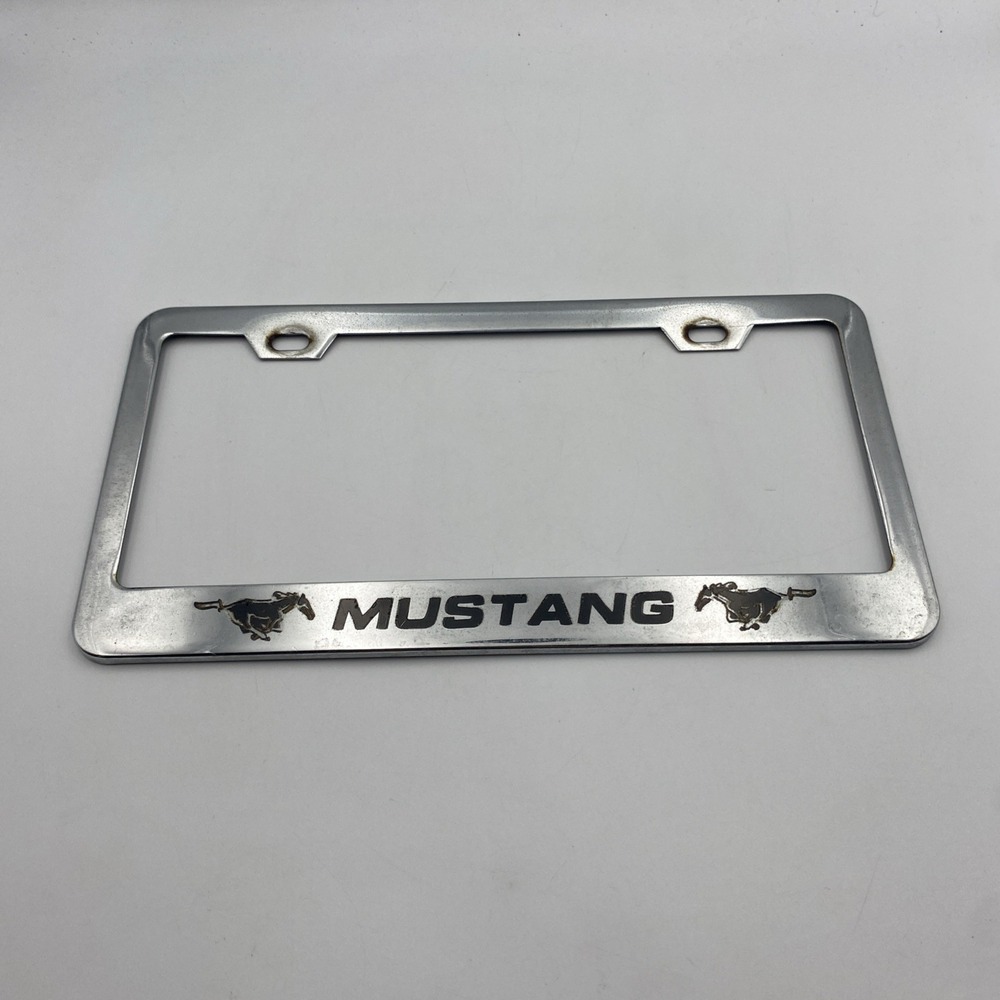 Vintage Chrome Ford Mustang License Plate Frame‎ Horses